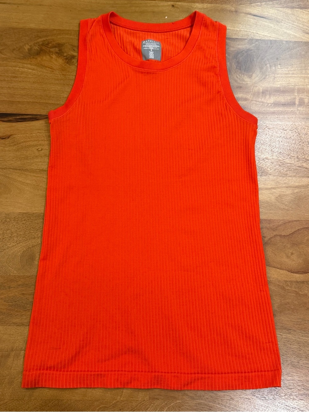 Athleta Bright Orange Ribbed Crewneck Fitted Performance Tank Size Small